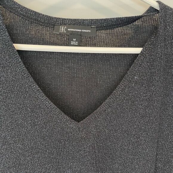 Inc International Concepts Black V Neck Puff Long Sleeves Metallic Sweater.Sz M - Picture 10 of 15